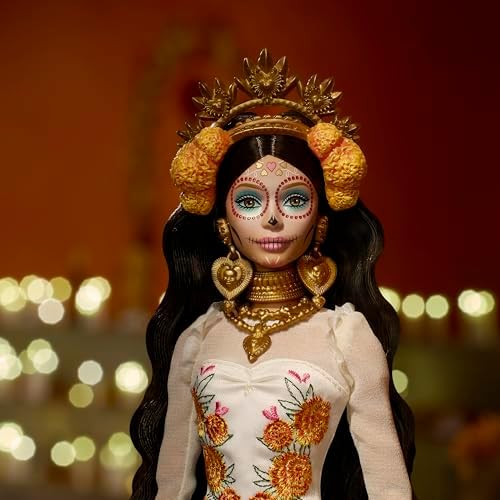 Barbie Signature Doll  Día De Muertos 2025 Collectible in Ruffled Cream Gown Trimmed with Marigolds and Ribbon  Flower Crown and Calavera Face Paint