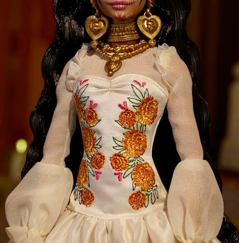 Barbie Signature Doll  Día De Muertos 2025 Collectible in Ruffled Cream Gown Trimmed with Marigolds and Ribbon  Flower Crown and Calavera Face Paint