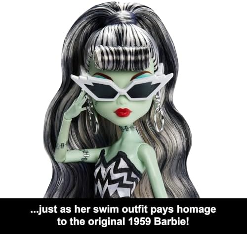 Barbie  Monster High x Frankie Stein Doll with Original Inspired Swimsuit and Solo in the Spotlight Black Evening Dress  Accessories