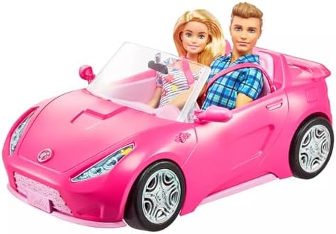Barbie and Ken Doll with her Wardrobe and Pink Two Seater Convertible car  Includes Accessories 