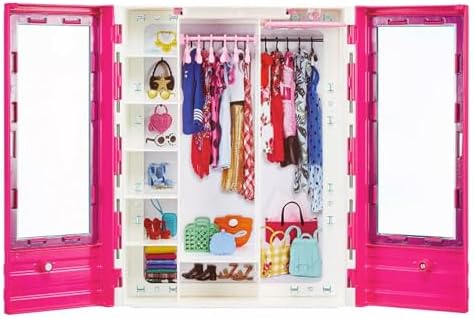 Barbie and Ken Doll with her Wardrobe and Pink Two Seater Convertible car  Includes Accessories 