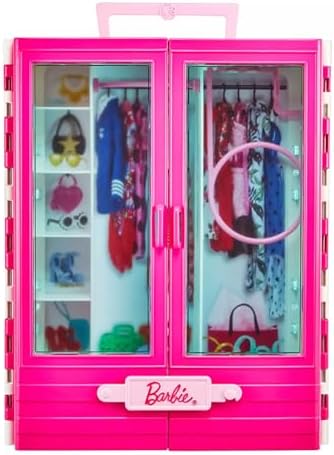 Barbie and Ken Doll with her Wardrobe and Pink Two Seater Convertible car  Includes Accessories 