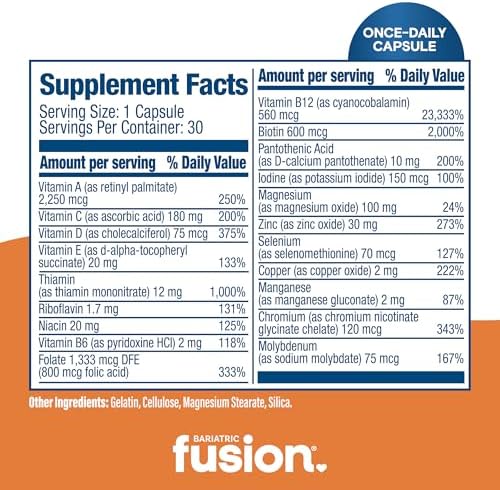 Bariatric Fusion Bariatric Multivitamin Without Iron   1 Per Day   Post Surgery Patients   Iron Free Vitamin for Gastric Bypass and Sleeve Gastrectomy   Easy to Swallow Capsules   Three Month Supply