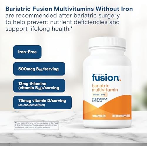 Bariatric Fusion Bariatric Multivitamin Without Iron   1 Per Day   Post Surgery Patients   Iron Free Vitamin for Gastric Bypass and Sleeve Gastrectomy   Easy to Swallow Capsules   Three Month Supply