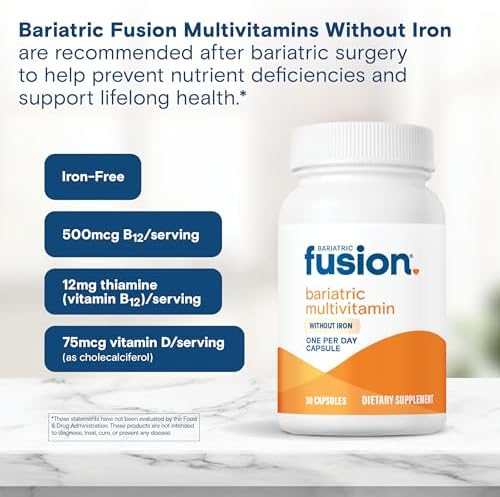 Bariatric Fusion Bariatric Multivitamin Without Iron   1 Per Day   Post Surgery Patients   Iron Free Vitamin for Gastric Bypass and Sleeve Gastrectomy   Easy to Swallow Capsules   Three Month Supply