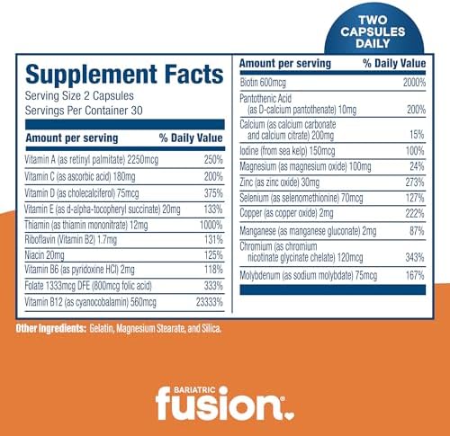 Bariatric Fusion Bariatric Multivitamin Without Iron   1 Per Day   Post Surgery Patients   Iron Free Vitamin for Gastric Bypass and Sleeve Gastrectomy   Easy to Swallow Capsules   Three Month Supply