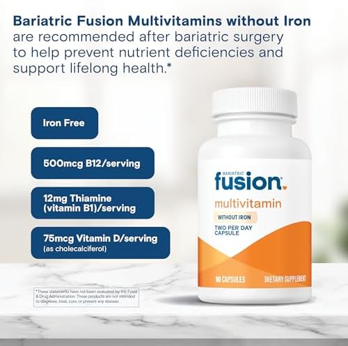 Bariatric Fusion Bariatric Multivitamin Without Iron   1 Per Day   Post Surgery Patients   Iron Free Vitamin for Gastric Bypass and Sleeve Gastrectomy   Easy to Swallow Capsules   Three Month Supply