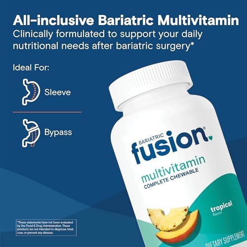 Bariatric Fusion Bariatric Multivitamin with Iron Complete Chewable   Tropical Flavor   Post Bariatric Vitamins for Gastric Bypass and Sleeve Gastrectomy   One Month Supply