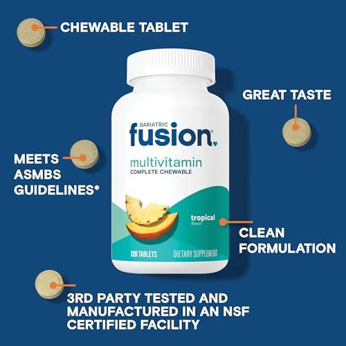 Bariatric Fusion Bariatric Multivitamin with Iron Complete Chewable   Tropical Flavor   Post Bariatric Vitamins for Gastric Bypass and Sleeve Gastrectomy   One Month Supply