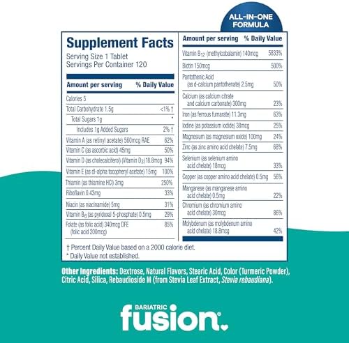 Bariatric Fusion Bariatric Multivitamin with Iron Complete Chewable   Tropical Flavor   Post Bariatric Vitamins for Gastric Bypass and Sleeve Gastrectomy   One Month Supply