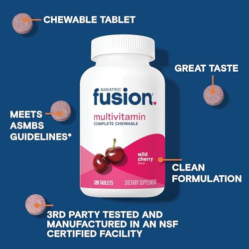 Bariatric Fusion Bariatric Multivitamin with Iron Complete Chewable   Tropical Flavor   Post Bariatric Vitamins for Gastric Bypass and Sleeve Gastrectomy   One Month Supply
