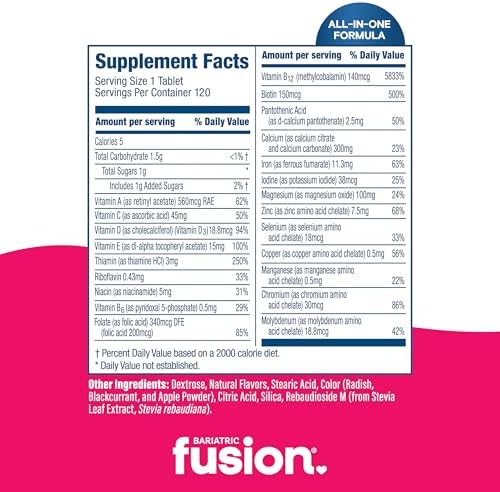 Bariatric Fusion Bariatric Multivitamin with Iron Complete Chewable   Tropical Flavor   Post Bariatric Vitamins for Gastric Bypass and Sleeve Gastrectomy   One Month Supply