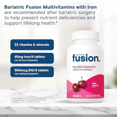Bariatric Fusion Bariatric Multivitamin with Iron Complete Chewable   Tropical Flavor   Post Bariatric Vitamins for Gastric Bypass and Sleeve Gastrectomy   One Month Supply