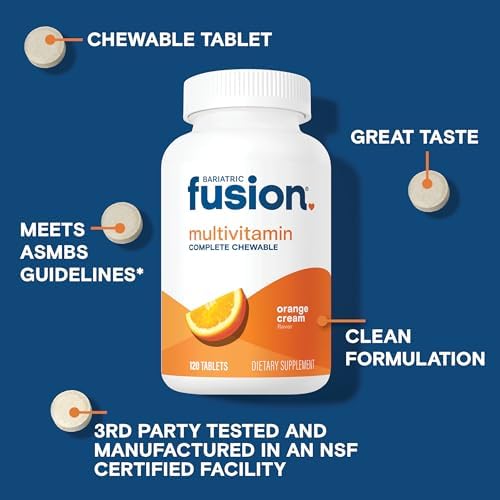 Bariatric Fusion Bariatric Multivitamin with Iron Complete Chewable   Tropical Flavor   Post Bariatric Vitamins for Gastric Bypass and Sleeve Gastrectomy   One Month Supply