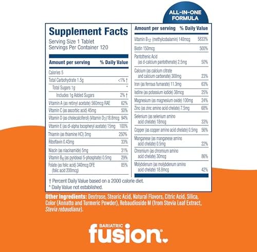 Bariatric Fusion Bariatric Multivitamin with Iron Complete Chewable   Tropical Flavor   Post Bariatric Vitamins for Gastric Bypass and Sleeve Gastrectomy   One Month Supply