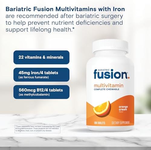 Bariatric Fusion Bariatric Multivitamin with Iron Complete Chewable   Tropical Flavor   Post Bariatric Vitamins for Gastric Bypass and Sleeve Gastrectomy   One Month Supply