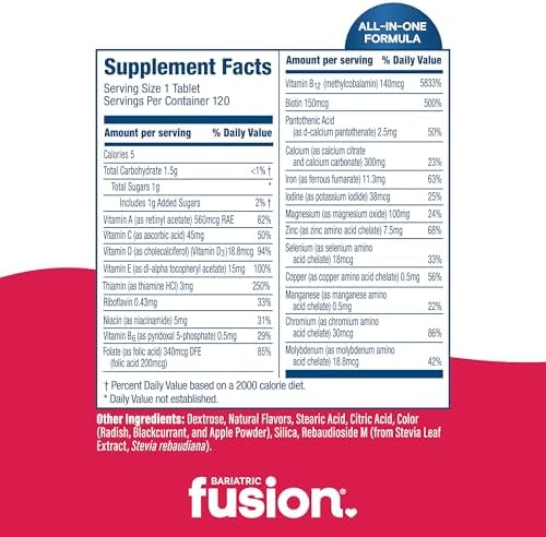 Bariatric Fusion Bariatric Multivitamin with Iron Complete Chewable   Tropical Flavor   Post Bariatric Vitamins for Gastric Bypass and Sleeve Gastrectomy   One Month Supply