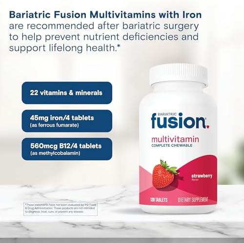 Bariatric Fusion Bariatric Multivitamin with Iron Complete Chewable   Tropical Flavor   Post Bariatric Vitamins for Gastric Bypass and Sleeve Gastrectomy   One Month Supply