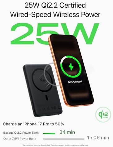 Baseus Picogo Magsafe Power Bank  Qi2 2 25W Slim 10 000mAh Magnetic Portable Charger  45W USB C Ultra Fast Charging Wireless Battery Pack for iPhone 17/16/15/14/13  Galaxy S25  Pixel 10 Pro and More