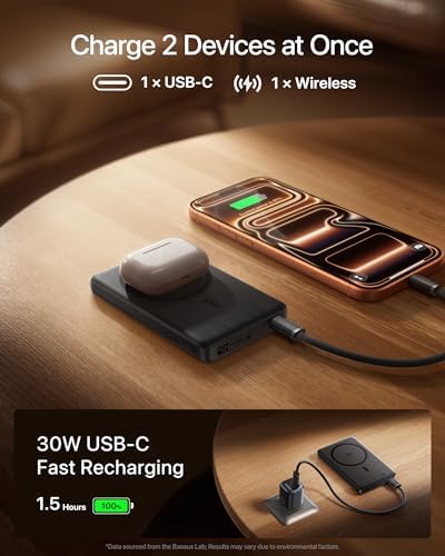 Baseus Picogo Magsafe Power Bank  Qi2 2 25W Slim 10 000mAh Magnetic Portable Charger  45W USB C Ultra Fast Charging Wireless Battery Pack for iPhone 17/16/15/14/13  Galaxy S25  Pixel 10 Pro and More