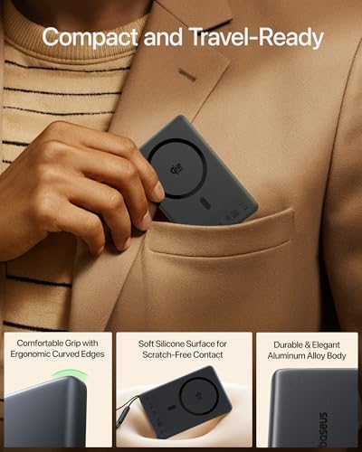 Baseus Picogo Magsafe Portable Charger  Qi2 2 25W Slim 10 000mAh Magnetic Power Bank Built in USB C Cable  45W Fast Charging Wireless Battery Pack for iPhone 17/16/15/14/13  Pixel 10 Pro XL and More