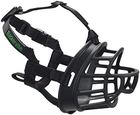 Baskerville ULTRA Muzzle   Patented Humane Design  Breathable  Dog can Pant and Drink  Adjustable  Padded  Training Muzzle for Medium sized Dogs  Prevents Biting  Wildlife Scavenging  Size 3  Black