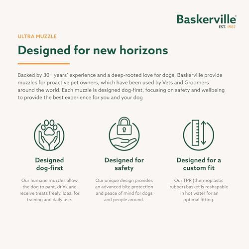 Baskerville ULTRA Muzzle   Patented Humane Design  Breathable  Dog can Pant and Drink  Adjustable  Padded  Training Muzzle for Medium sized Dogs  Prevents Biting  Wildlife Scavenging  Size 3  Black