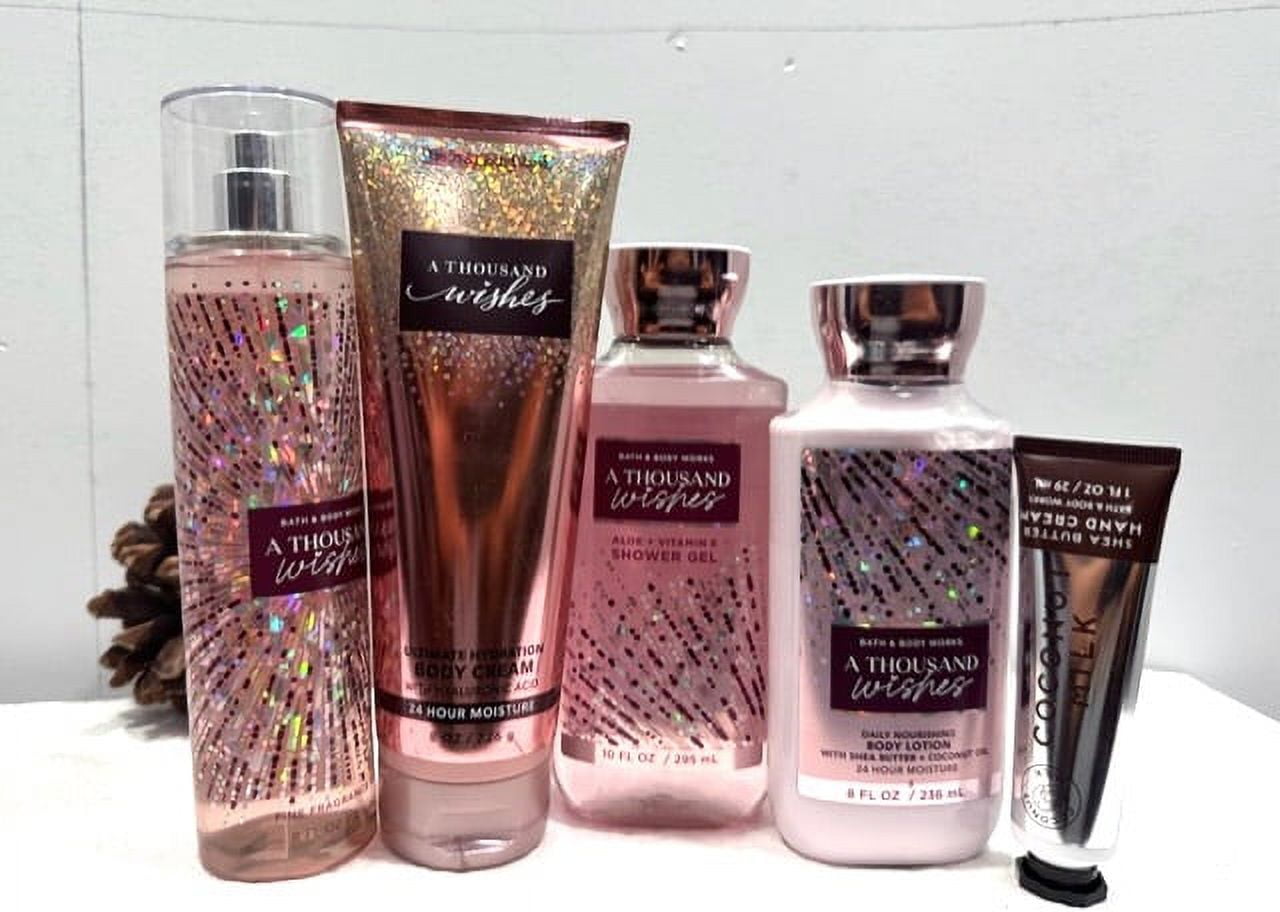 Bath & Body Works A Thousand Wishes Gift Set  Body Shower Gel 10 fl oz  Body Lotion 8 fl oz  Body Cream 8 oz  Fragrance Mist 8 fl oz and Hand Cream 1 fl oz 