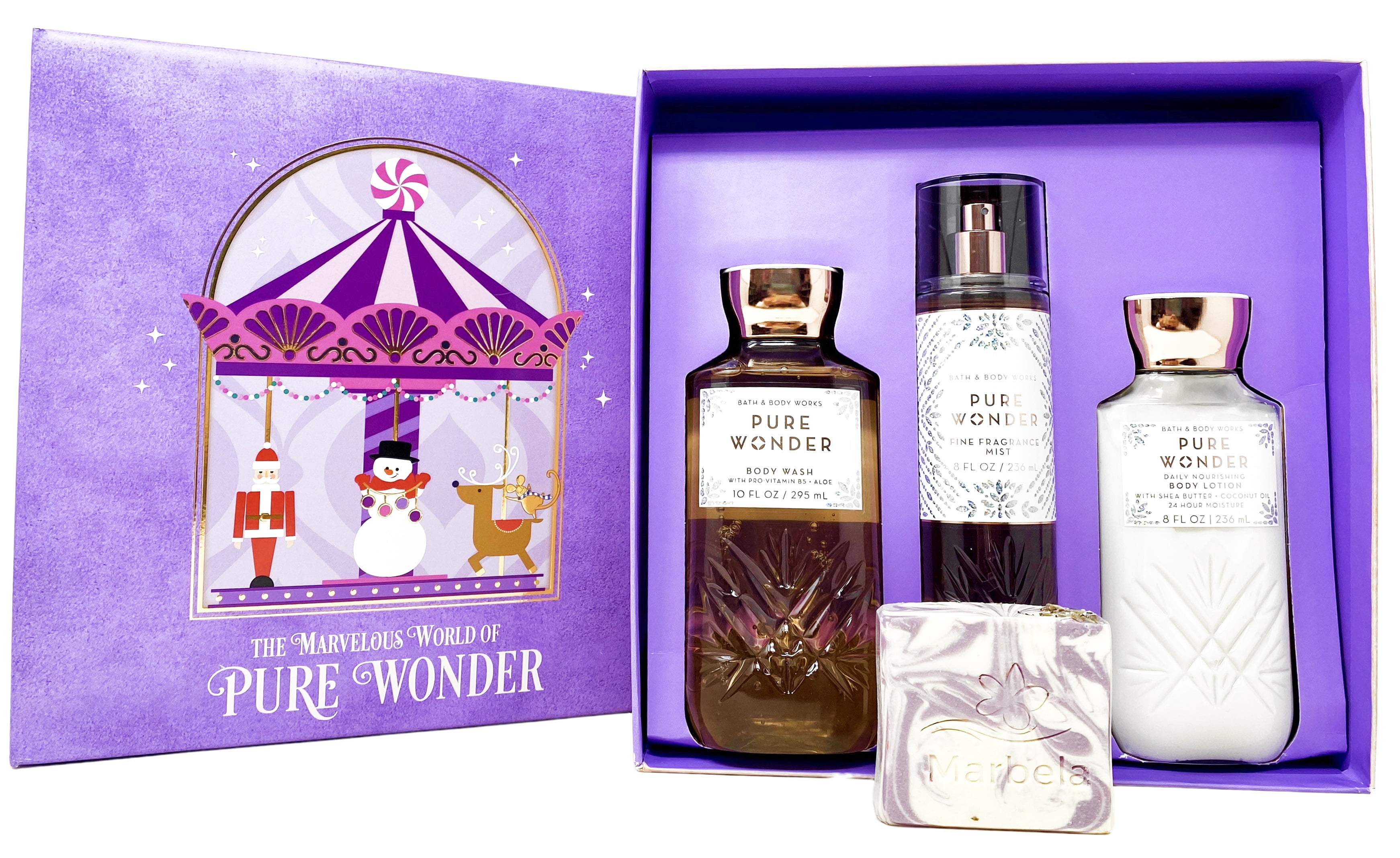 Bath & Body Works Pure Wonder   Gift Box Set   Fine Fragrance Mist  Body Wash and Body Lotion With a Lavender Dreams Bar Soap
