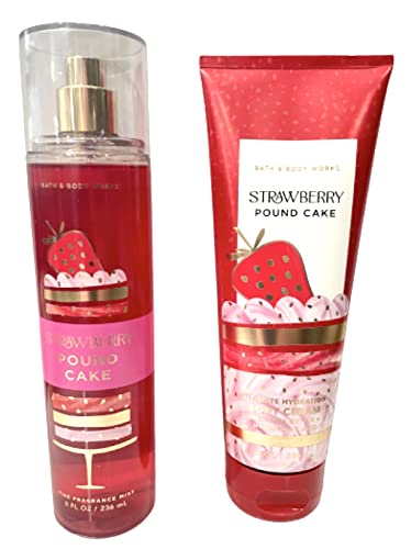 Bath & Body Works   Strawberry Pound Cake   2 pc Bundle   Fine Fragrance Mist and Ultimate Hydration Body Cream  Packaging Design Varies 