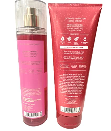 Bath & Body Works   Strawberry Pound Cake   2 pc Bundle   Fine Fragrance Mist and Ultimate Hydration Body Cream  Packaging Design Varies 