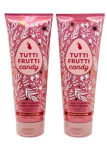 Bath and Body Works Tutti Frutti Candy Body Cream Ultimate Hydration Gift Set For Women 2 Pack 8 Oz   Tutti Frutti Candy 