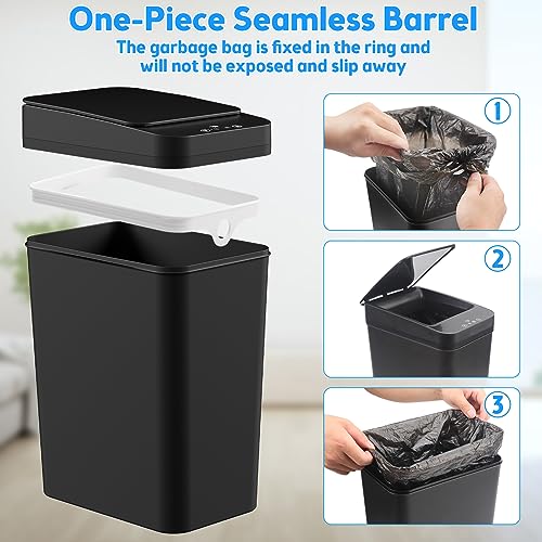 Bathroom Trash Can with Lid  KOEYLE 2 Pack 2 2 Gallon Automatic Touchless Garbage Can  Small Motion Sensor Smart Trash Can  Slim Waterproof Trash Bin for Bedroom  Bathroom  Office  Living Room  Black 