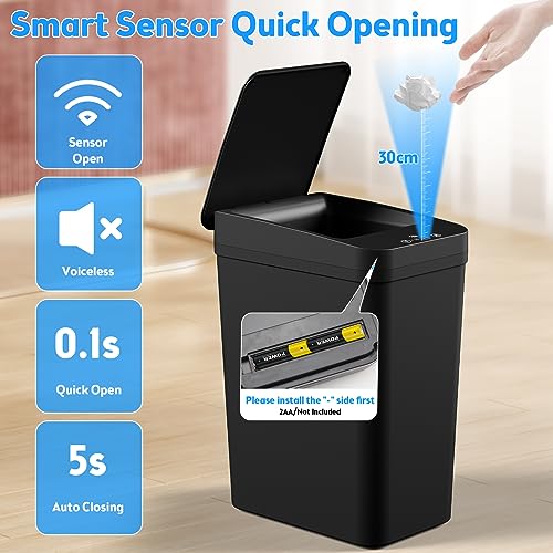 Bathroom Trash Can with Lid  KOEYLE 2 Pack 2 2 Gallon Automatic Touchless Garbage Can  Small Motion Sensor Smart Trash Can  Slim Waterproof Trash Bin for Bedroom  Bathroom  Office  Living Room  Black 