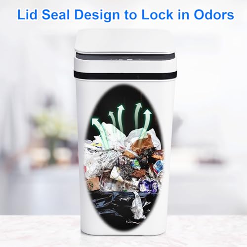 Bathroom Trash Cans with Lid 2 Pack 2 2 Gallon Touchless Automatic Motion Sensor Small Slim Garbage Can  Smart Electric Narrow Garbage Bin for Bedroom Office Kitchen  White 