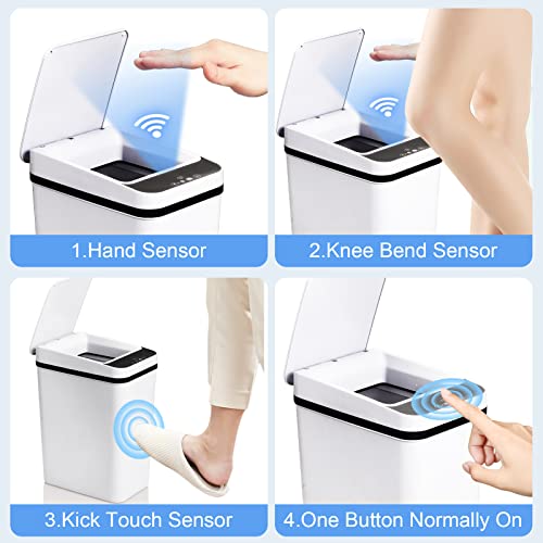 Bathroom Trash Cans with Lid 2 Pack 2 2 Gallon Touchless Automatic Motion Sensor Small Slim Garbage Can  Smart Electric Narrow Garbage Bin for Bedroom Office Kitchen  White 