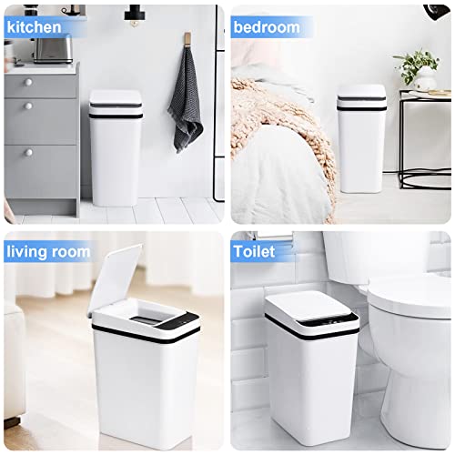 Bathroom Trash Cans with Lid 2 Pack 2 2 Gallon Touchless Automatic Motion Sensor Small Slim Garbage Can  Smart Electric Narrow Garbage Bin for Bedroom Office Kitchen  White 