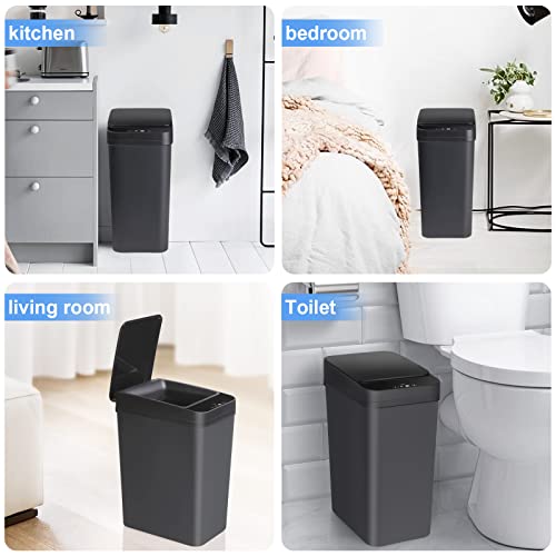 Bathroom Trash Cans with Lid 2 Pack 2 2 Gallon Touchless Automatic Motion Sensor Small Slim Garbage Can  Smart Electric Narrow Garbage Bin for Bedroom Office Kitchen  White 