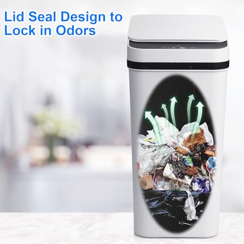 Bathroom Trash Cans with Lid 2 Pack 2 2 Gallon Touchless Automatic Motion Sensor Small Slim Garbage Can  Smart Electric Narrow Garbage Bin for Bedroom Office Kitchen  White 