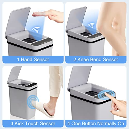 Bathroom Trash Cans with Lid 2 Pack 2 2 Gallon Touchless Automatic Motion Sensor Small Slim Garbage Can  Smart Electric Narrow Garbage Bin for Bedroom Office Kitchen  White 