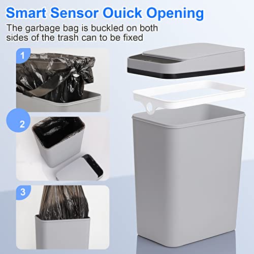 Bathroom Trash Cans with Lid 2 Pack 2 2 Gallon Touchless Automatic Motion Sensor Small Slim Garbage Can  Smart Electric Narrow Garbage Bin for Bedroom Office Kitchen  White 