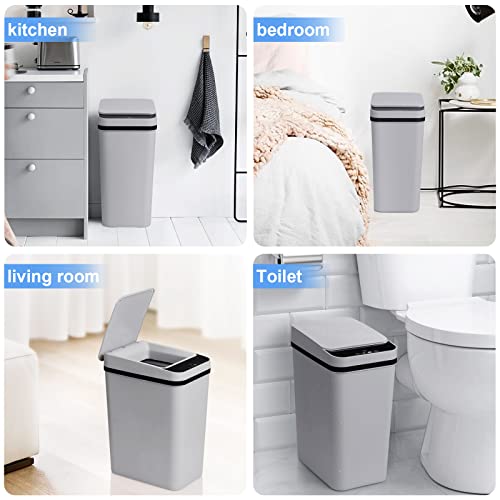 Bathroom Trash Cans with Lid 2 Pack 2 2 Gallon Touchless Automatic Motion Sensor Small Slim Garbage Can  Smart Electric Narrow Garbage Bin for Bedroom Office Kitchen  White 