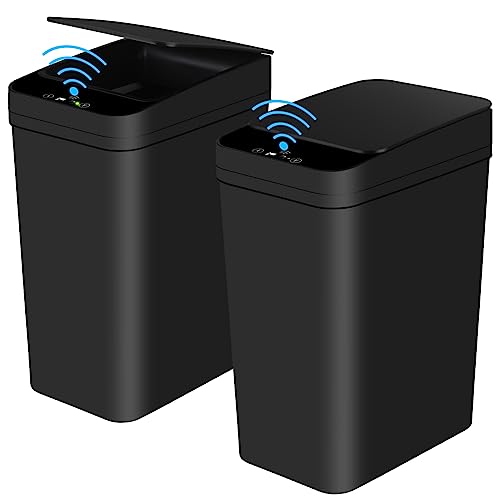Bathroom Trash Cans with Lid 2 Pack 2 2 Gallon Touchless Automatic Motion Sensor Small Slim Garbage Can  Smart Electric Narrow Garbage Bin for Bedroom Office Kitchen  White 