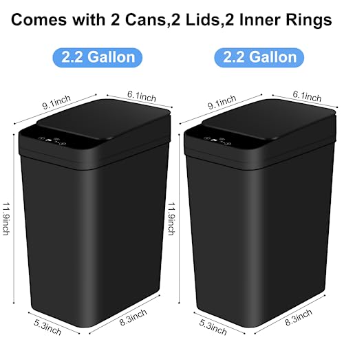 Bathroom Trash Cans with Lid 2 Pack 2 2 Gallon Touchless Automatic Motion Sensor Small Slim Garbage Can  Smart Electric Narrow Garbage Bin for Bedroom Office Kitchen  White 
