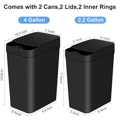 Bathroom Trash Cans with Lid 2 Pack 2 2 Gallon Touchless Automatic Motion Sensor Small Slim Garbage Can  Smart Electric Narrow Garbage Bin for Bedroom Office Kitchen  White 