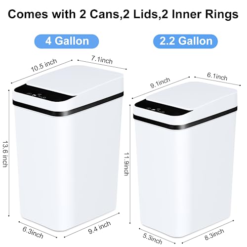 Bathroom Trash Cans with Lid 2 Pack 2 2 Gallon Touchless Automatic Motion Sensor Small Slim Garbage Can  Smart Electric Narrow Garbage Bin for Bedroom Office Kitchen  White 