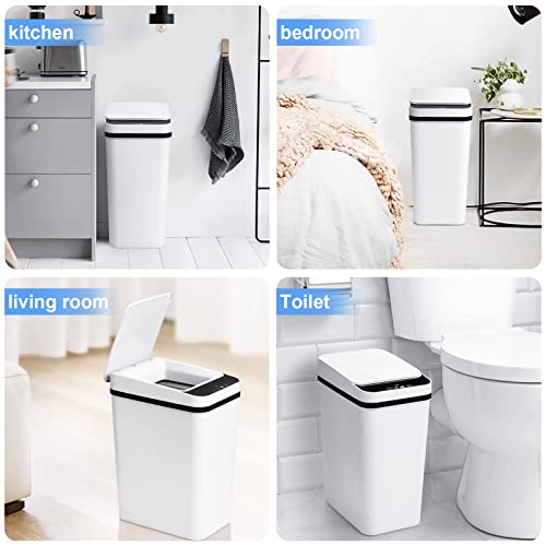 Bathroom Trash Cans with Lid 2 Pack 2 2 Gallon Touchless Automatic Motion Sensor Small Slim Garbage Can  Smart Electric Narrow Garbage Bin for Bedroom Office Kitchen  White 