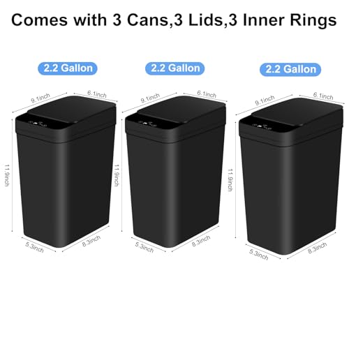 Bathroom Trash Cans with Lid 2 Pack 2 2 Gallon Touchless Automatic Motion Sensor Small Slim Garbage Can  Smart Electric Narrow Garbage Bin for Bedroom Office Kitchen  White 