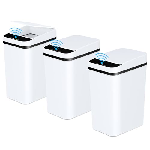 Bathroom Trash Cans with Lid 2 Pack 2 2 Gallon Touchless Automatic Motion Sensor Small Slim Garbage Can  Smart Electric Narrow Garbage Bin for Bedroom Office Kitchen  White 