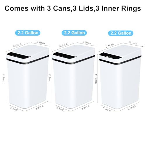 Bathroom Trash Cans with Lid 2 Pack 2 2 Gallon Touchless Automatic Motion Sensor Small Slim Garbage Can  Smart Electric Narrow Garbage Bin for Bedroom Office Kitchen  White 